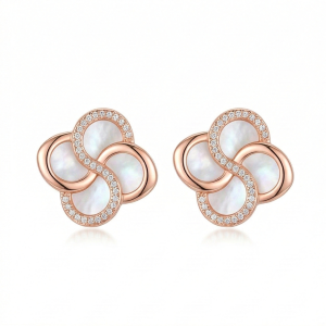 LUXE 925 Sterling Silver Rose Gold Plated Floral Mother of Pearl Inlay Stud Earrings Fine Romantic Jewellery