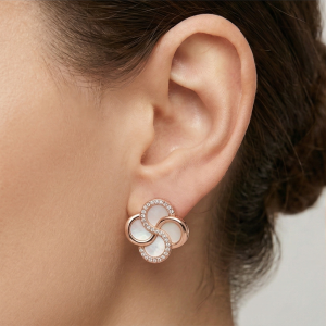 AGOR LUXE 925 Sterling Silver Rose Gold Plated Floral Mother of Pearl Inlay Stud Earrings Fine Romantic Jewellery