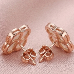 LUXE 925 Sterling Silver Rose Gold Plated Floral Mother of Pearl Inlay Stud Earrings Fine Romantic Jewellery