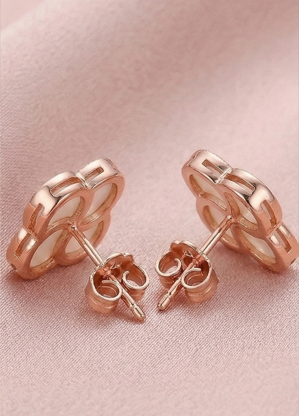 LUXE 925 Sterling Silver Rose Gold Plated Floral Mother of Pearl Inlay Stud Earrings Fine Romantic Jewellery