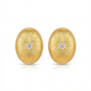 AGOR LUXE 925 Sterling Silver Gold Plated Sunburst Textured Oval Stud Earrings Vintage Style Jewellery