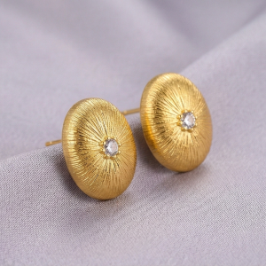 AGOR LUXE 925 Sterling Silver Gold Plated Sunburst Textured Oval Stud Earrings Vintage Style Jewellery