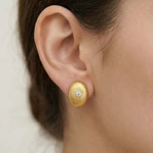 AGOR LUXE 925 Sterling Silver Gold Plated Sunburst Textured Oval Stud Earrings Vintage Style Jewellery