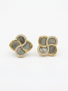 AGOR LUXE 925 Sterling Silver Gold Plated Floral Dark Inlay Stud Earrings Elegant Evening Jewellery