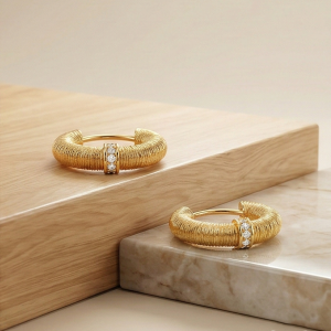 AGOR LUXE 925 Sterling Silver Gold Plated Textured Chunky Hoop Earrings Bold Statement Jewellery