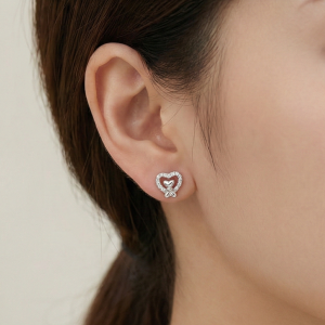 AGOR 925 Sterling Silver Heart Bow Stud Earrings Jewellery for Women & Girls