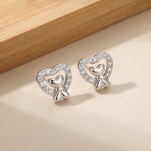 AGOR 925 Sterling Silver Heart Bow Stud Earrings Jewellery for Women & Girls