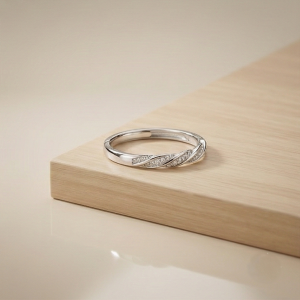 AGOR 925 Sterling Silver Twist Band Ring Adjustable Pave Setting Minimalist Jewellery