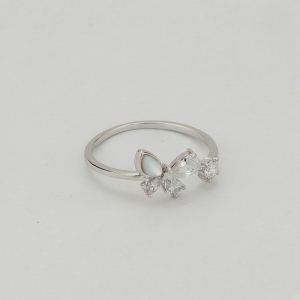 AGOR 925 Sterling Silver Butterfly Open Ring Adjustable Crystal & Pearlescent Jewellery