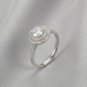 925 Sterling Silver Double Halo Solitaire Ring Adjustable Pave Band Engagement Jewellery