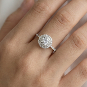 AGOR 925 Sterling Silver Double Halo Solitaire Ring Adjustable Pave Band Engagement Jewellery