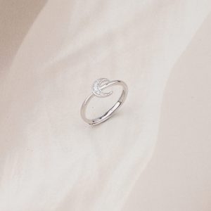 AGOR 925 Sterling Silver Celestial Crescent Moon Ring for Women, Adjustable Trendy Jewellery