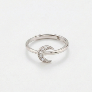 AGOR 925 Sterling Silver Celestial Crescent Moon Ring for Women, Adjustable Trendy Jewellery