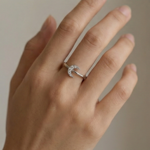 AGOR 925 Sterling Silver Celestial Crescent Moon Ring for Women, Adjustable Trendy Jewellery