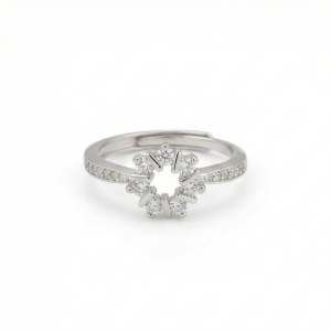 AGOR 925 Sterling Silver Open Sunburst Halo Ring for Women, Adjustable Statement Jewellery