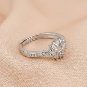 AGOR 925 Sterling Silver Open Sunburst Halo Ring for Women, Adjustable Statement Jewellery