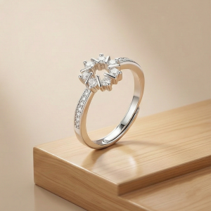 AGOR 925 Sterling Silver Open Sunburst Halo Ring for Women, Adjustable Statement Jewellery