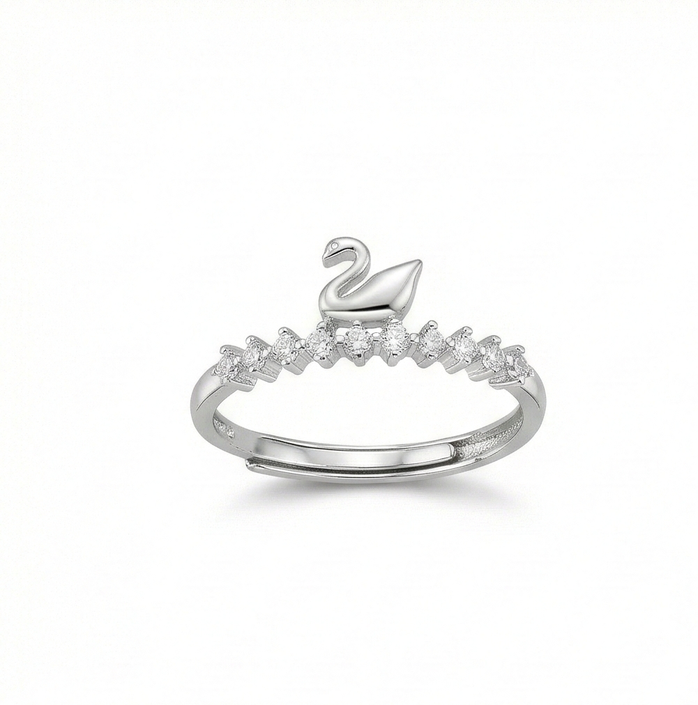 925 Sterling Silver Elegant Swan Motif Adjustable Ring Jewellery for Women