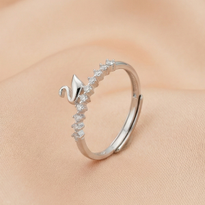 AGOR 925 Sterling Silver Elegant Swan Motif Adjustable Ring Jewellery for Women