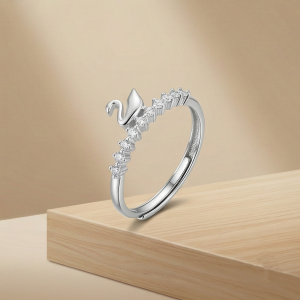 AGOR 925 Sterling Silver Elegant Swan Motif Adjustable Ring Jewellery for Women