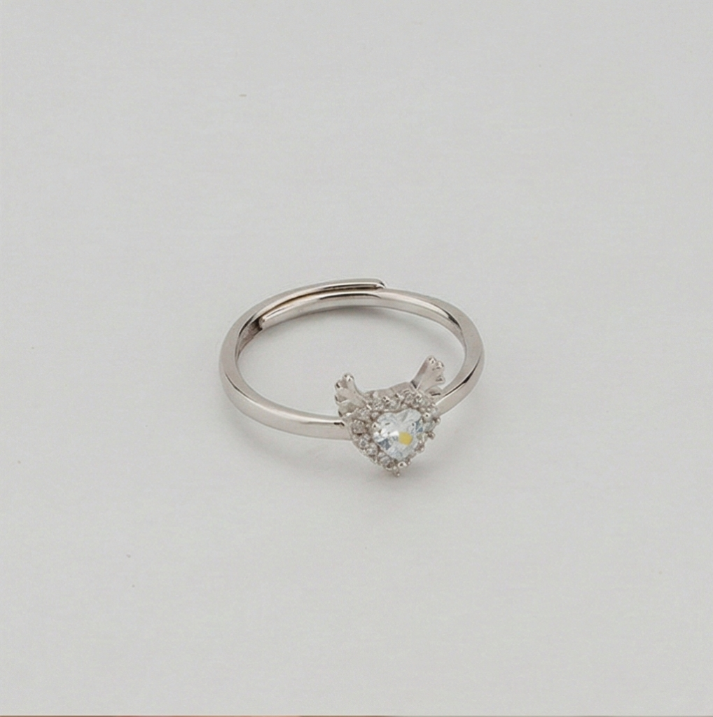 AGOR 925 Sterling Silver Winged Heart Halo Adjustable Ring Jewellery for Women