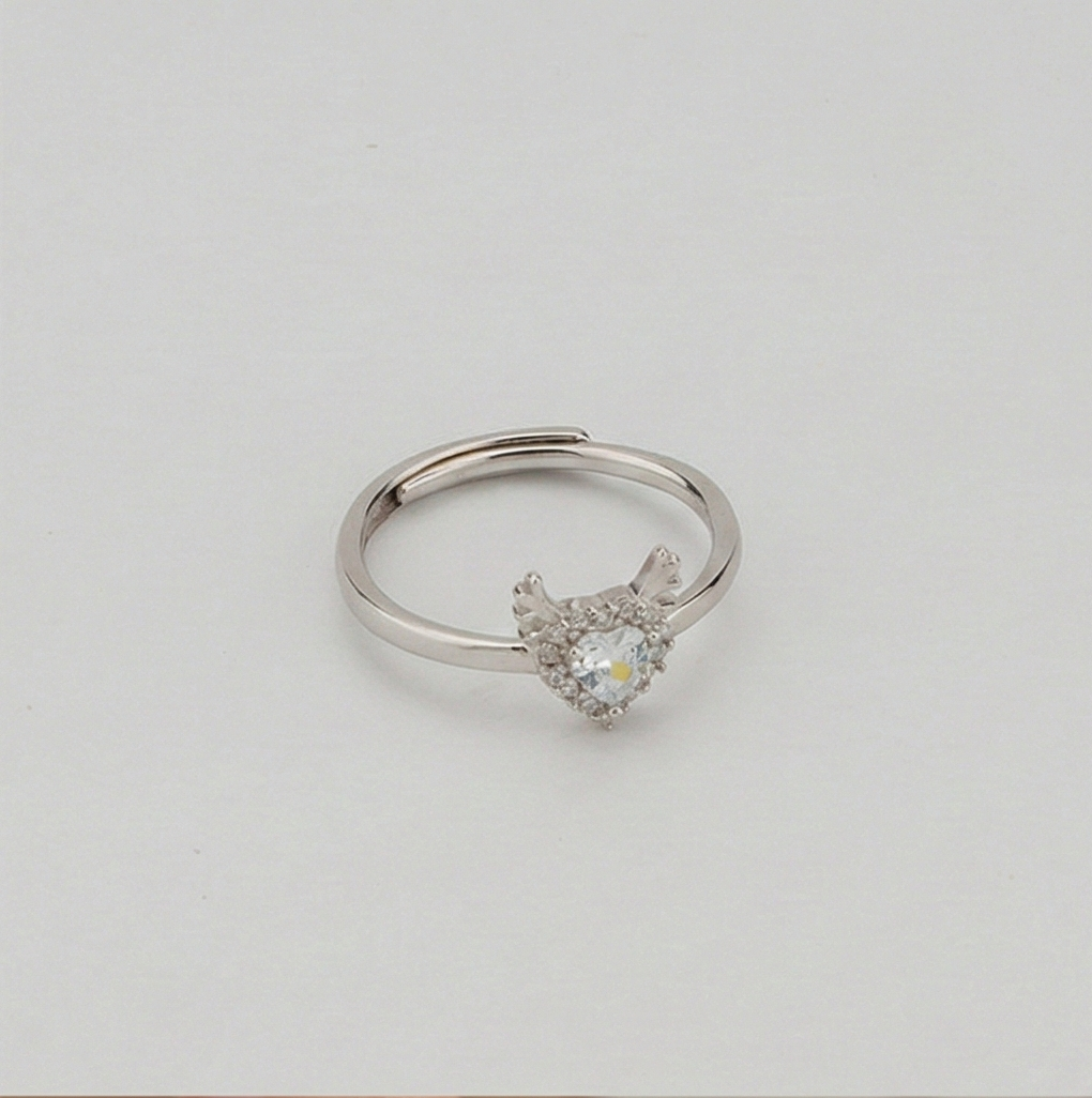 925 Sterling Silver Winged Heart Halo Adjustable Ring Jewellery for Women