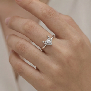 AGOR 925 Sterling Silver Winged Heart Halo Adjustable Ring Jewellery for Women