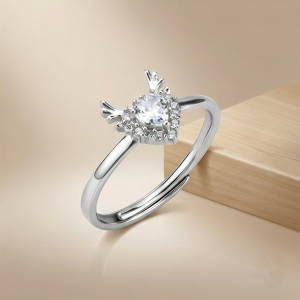 AGOR 925 Sterling Silver Winged Heart Halo Adjustable Ring Jewellery for Women