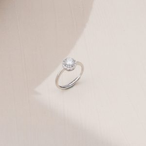 AGOR 925 Sterling Silver Classic Round Halo Solitaire Adjustable Ring Jewellery for Women