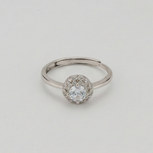 925 Sterling Silver Classic Round Halo Solitaire Adjustable Ring Jewellery for Women