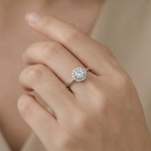 AGOR 925 Sterling Silver Classic Round Halo Solitaire Adjustable Ring Jewellery for Women