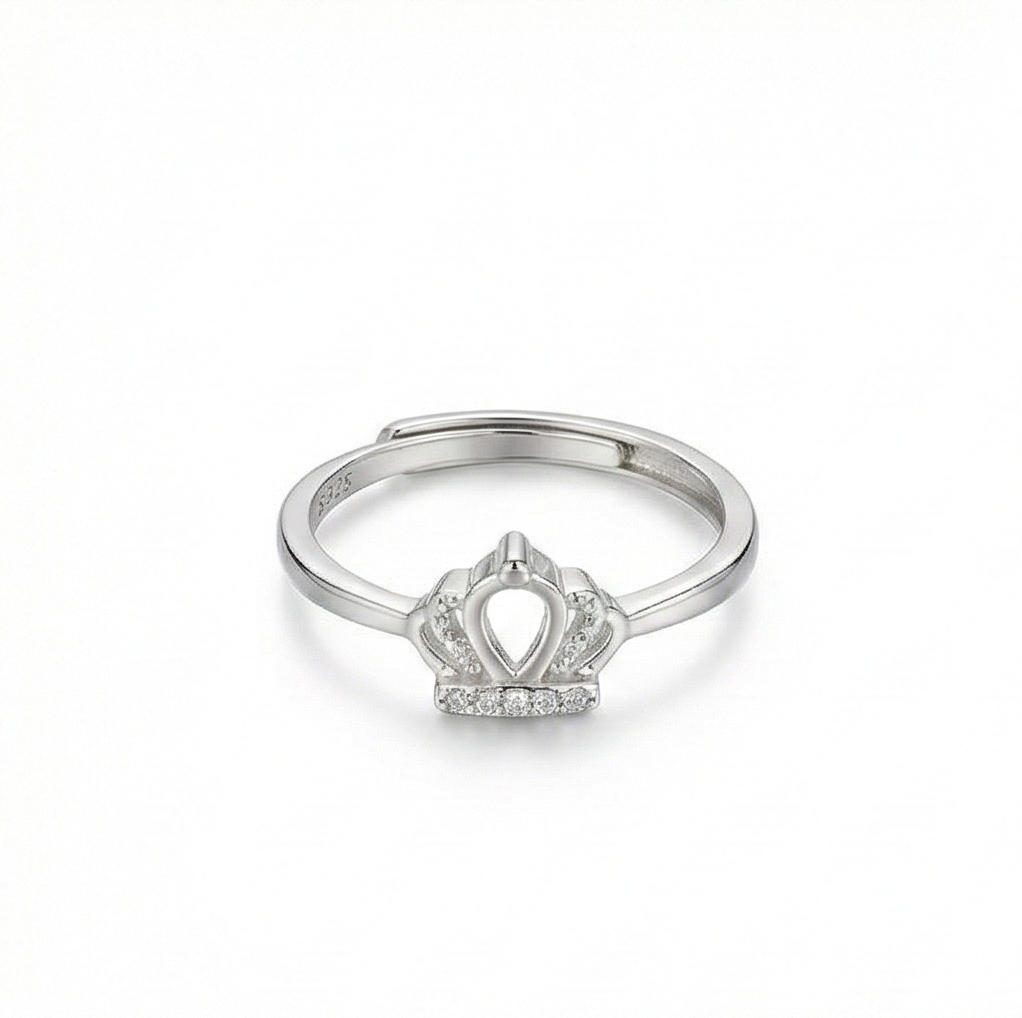 925 Sterling Silver Royal Crown Tiara Adjustable Ring Jewellery for Women