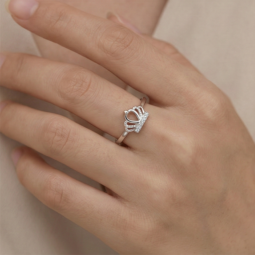 925 Sterling Silver Royal Crown Tiara Adjustable Ring Jewellery for Women
