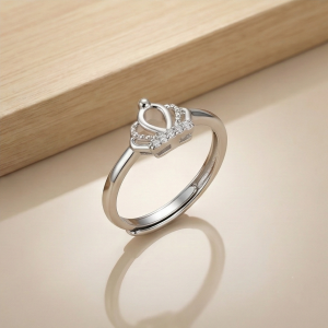 AGOR 925 Sterling Silver Royal Crown Tiara Adjustable Ring Jewellery for Women