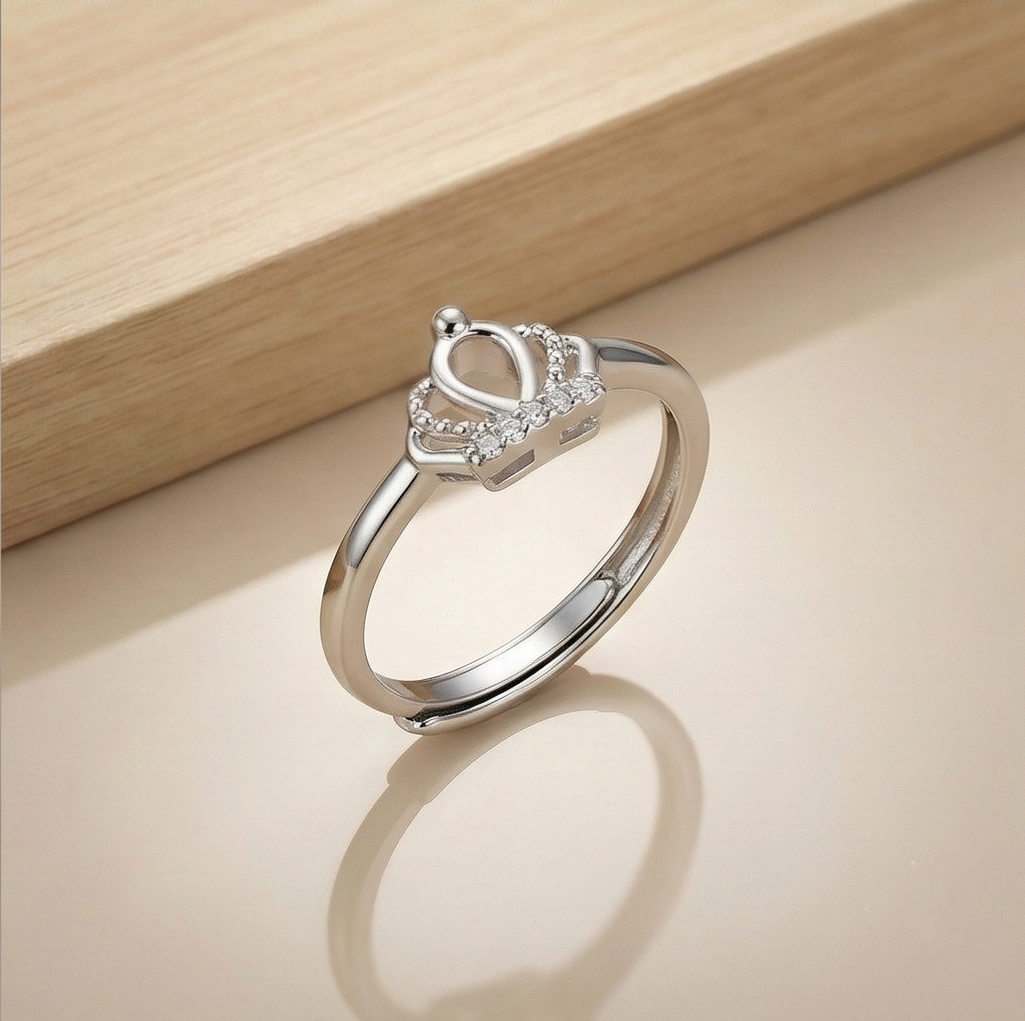925 Sterling Silver Royal Crown Tiara Adjustable Ring Jewellery for Women