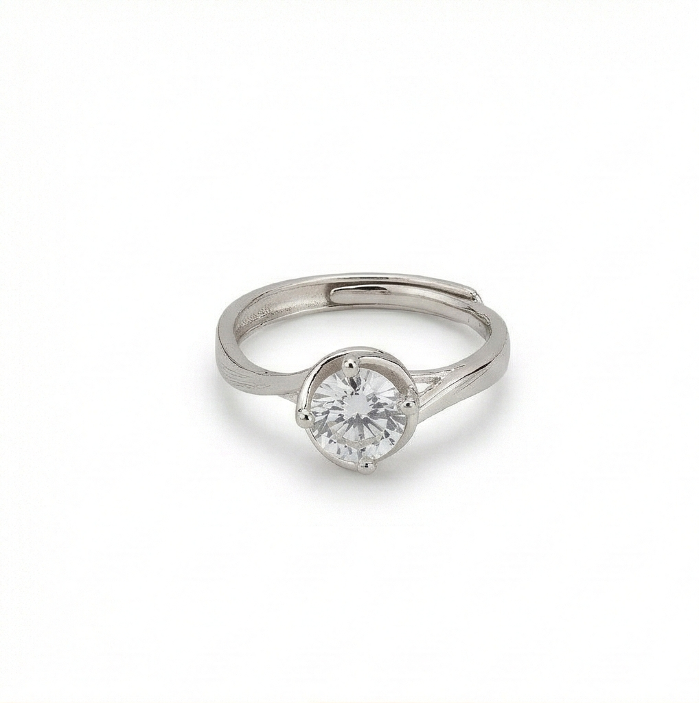 925 Sterling Silver Solitaire Swirl Setting Ring for Women, Adjustable Classic Jewellery