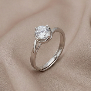 AGOR 925 Sterling Silver Solitaire Swirl Setting Ring for Women, Adjustable Classic Jewellery