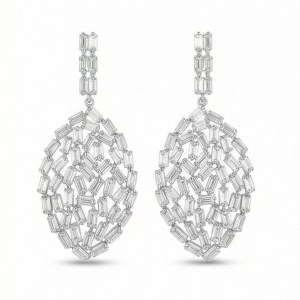 AGOR 925 Sterling Silver Baguette Mosaic Statement Earrings Party Wear Jewellery for Women