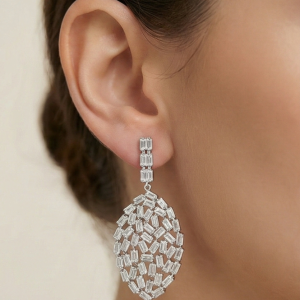 925 Sterling Silver Baguette Mosaic Statement Earrings Party Wear Jewellery for Women