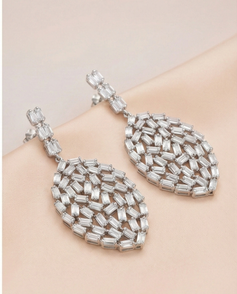 AGOR 925 Sterling Silver Baguette Mosaic Statement Earrings Party Wear Jewellery for Women