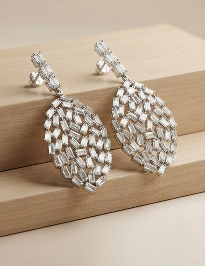AGOR 925 Sterling Silver Baguette Mosaic Statement Earrings Party Wear Jewellery for Women