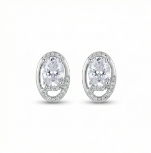 AGOR 925 Sterling Silver Oval Solitaire Swirl Stud Earrings Romantic Jewellery for Women