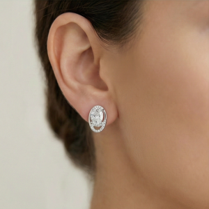 AGOR 925 Sterling Silver Oval Solitaire Swirl Stud Earrings Romantic Jewellery for Women