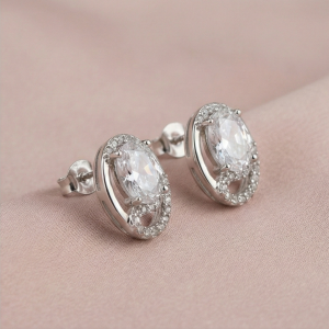 AGOR 925 Sterling Silver Oval Solitaire Swirl Stud Earrings Romantic Jewellery for Women
