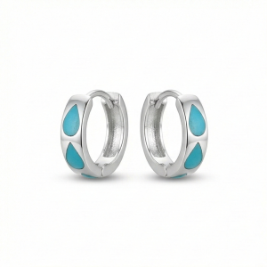 AGOR 925 Sterling Silver Turquoise MOP Teardrop Huggie Hoop Earrings Minimalist Jewellery for Women