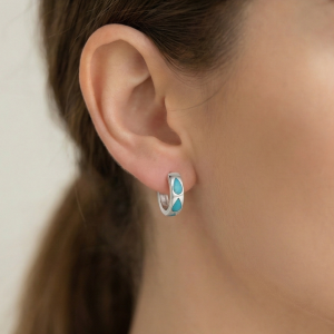 AGOR 925 Sterling Silver Turquoise MOP Teardrop Huggie Hoop Earrings Minimalist Jewellery for Women