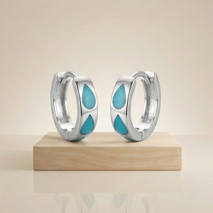 AGOR 925 Sterling Silver Turquoise MOP Teardrop Huggie Hoop Earrings Minimalist Jewellery for Women