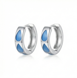 AGOR 925 Sterling Silver Blue Teardrop MOP Inlay Huggie Hoop Earrings Modern Jewellery for Women
