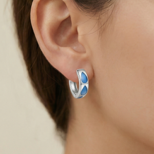 AGOR 925 Sterling Silver Blue Teardrop MOP Inlay Huggie Hoop Earrings Modern Jewellery for Women