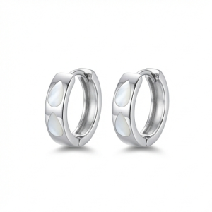 AGOR 925 Sterling Silver White MOP Pearlescent Teardrop Huggie Hoop Earrings Elegant Jewellery for Women
